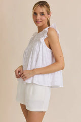 ROUND NECK RUFFLE SLEEVE BUTTON DOWN TOP