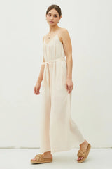LIGHTWEIGHT TIE BELT WIDE LEG CAMI JUMPSUIT