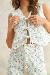 FLORAL PRINT VEST WITH TIE FRONT