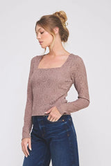 KNIT EMBROIDERED LACE SQUARE NECK