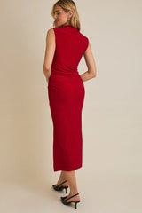 MOCK NECK SLEEVELESS GLITTER MIDI DRESS