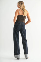 HIGH RISE CUFFED WIDE LEG JEAN DENIM
