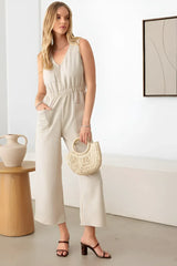 SLEEVELESS FRONT ZIPPER WIDE LEG JUMPSUIT