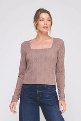 KNIT EMBROIDERED LACE SQUARE NECK