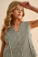 STRIPED BUTTON FRONT VEST