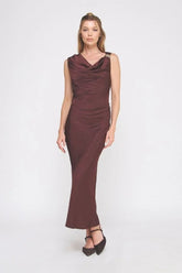 DRAPED SLEEVELESS MIDI DRESS