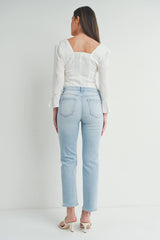 SLIM STRAIGHT W/ DISTRESS DENIM