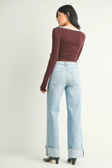 CUFFED PALAZZO HIGH RISE DENIM JEANS