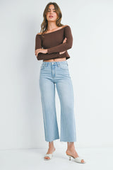 SLIM WIDE LEG DENIM JEANS WITH SCISSOR CUT HEM
