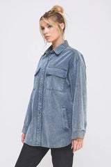 COLLARED BUTTON-DOWN CORDUROY SHACKET