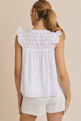 ROUND NECK RUFFLE SLEEVE BUTTON DOWN TOP