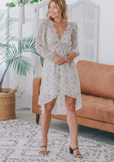 FLORAL PRINT LONG SLEEVE HI LOW MIDI DRESS