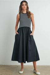 STRIPED SLEEVELESS MAXI DRESS