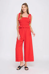 SOFT LINEN SMOCKED TIE STRAPS TANK