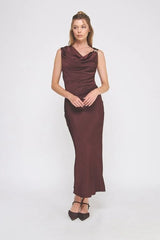 DRAPED SLEEVELESS MIDI DRESS