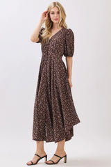 SHORT SLEEVE SELF COVER BUTTON DETAIL MIDI DRESS