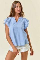 SPLIT V-NECK BUTTERFLY SLEEVE BLOUSE