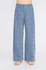 TEXTURED WIDE LEG PANTS BACK ELASTIC WAIST