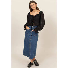 RUFFLE TRIM TIE-FRONT GLITTERED BLOUSE