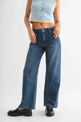 MID RISE SLIM WIDE LEG SWEAT DENIM JEANS