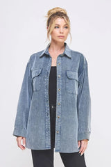 COLLARED BUTTON-DOWN CORDUROY SHACKET