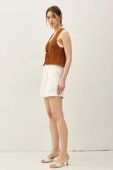 WAVY KNIT TIE FASTENING VEST