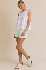 ROUND NECK RUFFLE SLEEVE BUTTON DOWN TOP