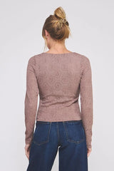 KNIT EMBROIDERED LACE SQUARE NECK