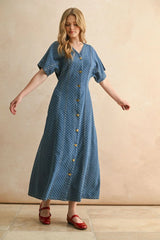 DOT PRINT DETAIL BUTTON FRONT DRESS