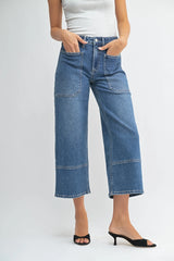 HIGH RISE CROPPED WIDE LEG DENIM JEANS