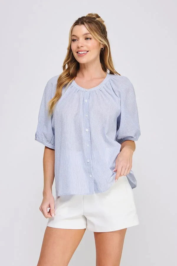STRIPED SHORT SLEEVE BLOUSE