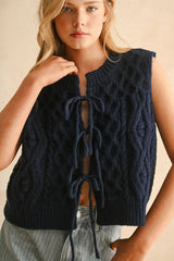 TIE FRONT CABLE KNITTED VEST