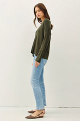 RELAXED V-NECK SWEATER WITH CENTER SEAM