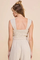 PINSTRIPED SOFT LINEN CROPPED BUSTIER TANK