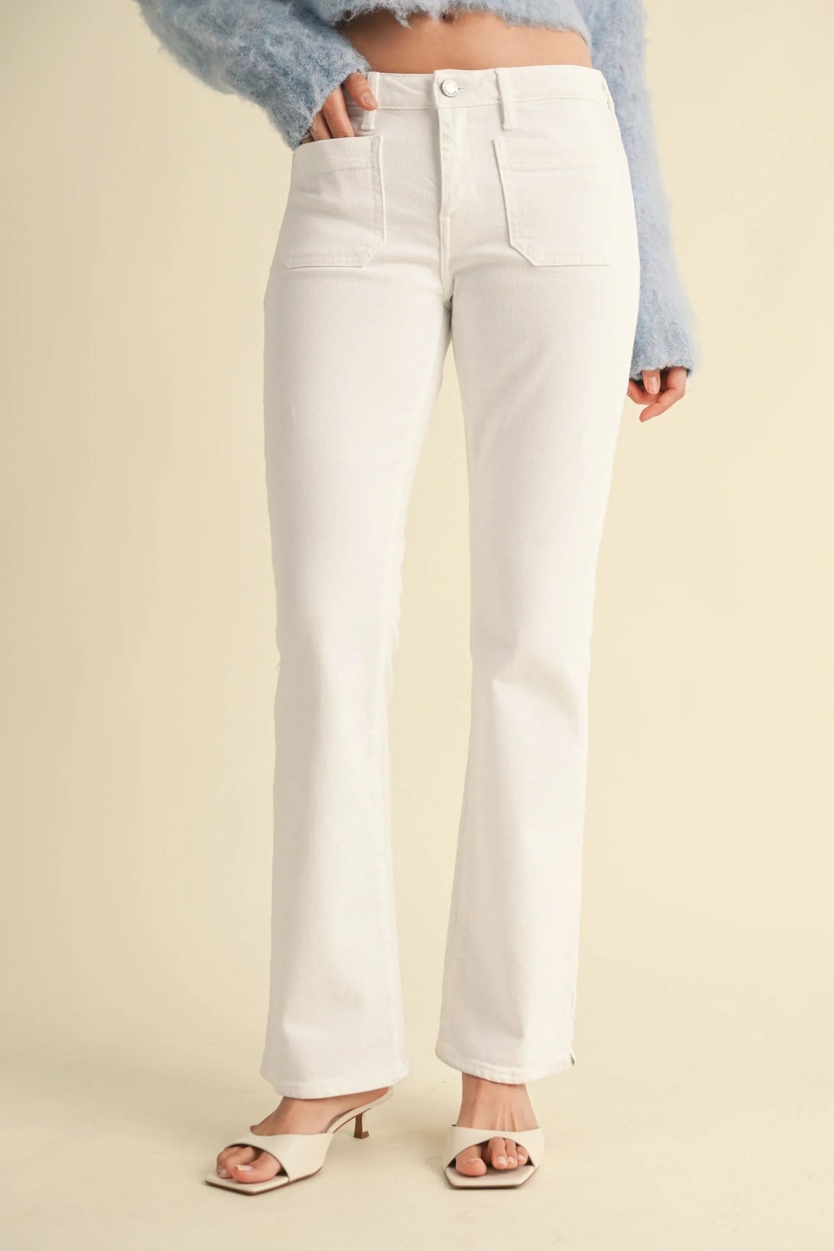 MINI PATCH POCKET BOOTCUT DENIM JEANS