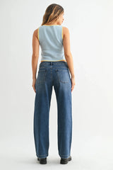 MID RISE SLIM WIDE LEG SWEAT DENIM JEANS