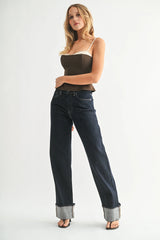 HIGH RISE CUFFED WIDE LEG JEAN DENIM