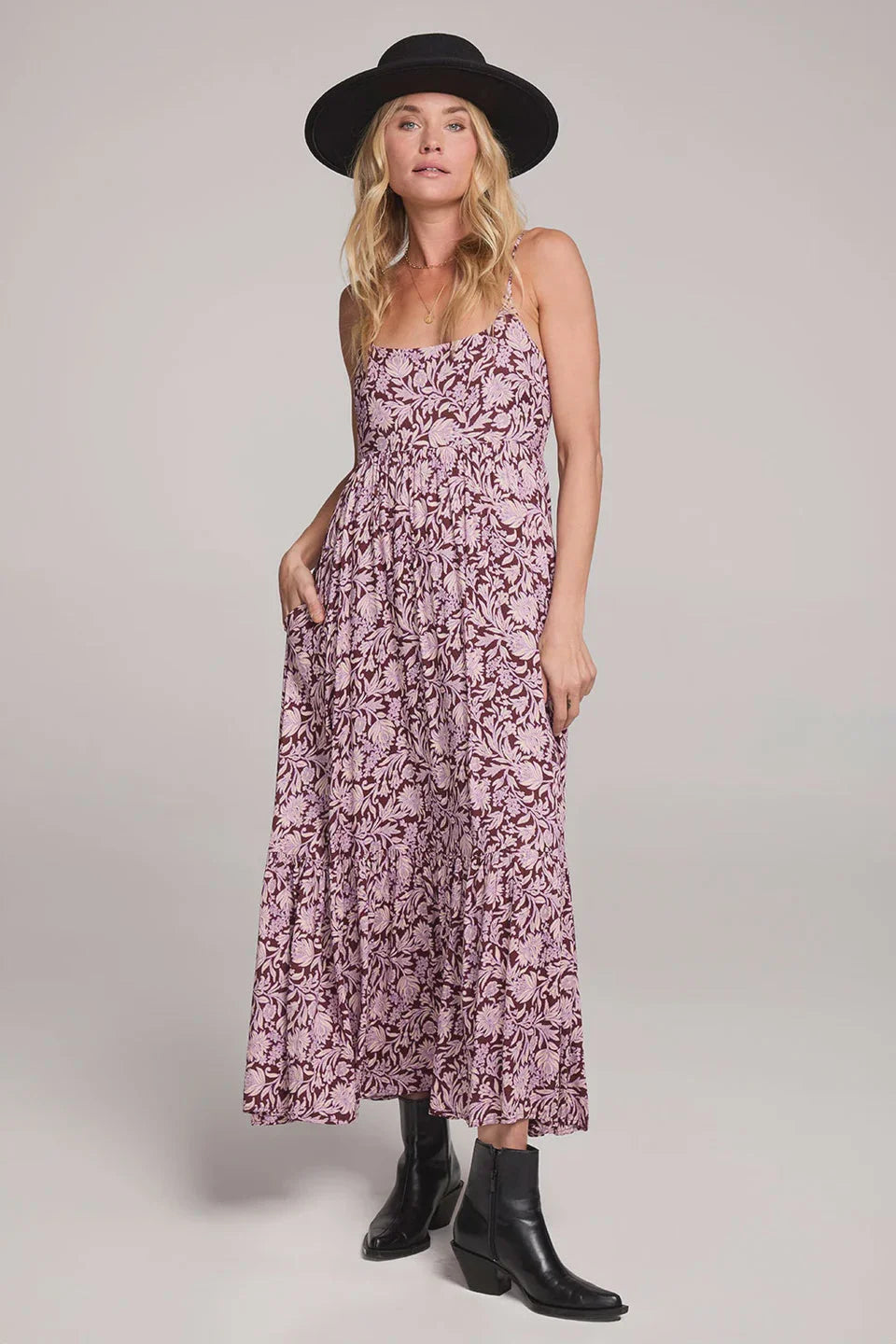 RENE SPAGHETTI STRAPS MIDI DRESS