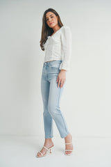 SLIM STRAIGHT W/ DISTRESS DENIM