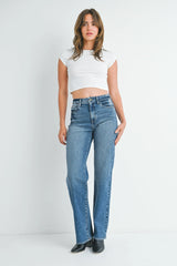 HIGH RISE LONGER LENGTH STRAIGHT TALL DENIM JEANS