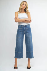 HIGH RISE CROPPED WIDE LEG DENIM JEANS