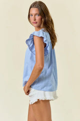 SPLIT V-NECK BUTTERFLY SLEEVE BLOUSE