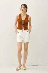 WAVY KNIT TIE FASTENING VEST
