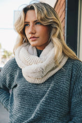 KNIT INFINITY SCARF WITH FAUX SHERPA LINING