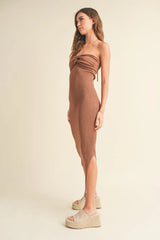 HALTER NECK KNIT LONG SLIT DRESS