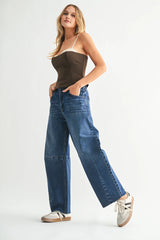 THE SEAMED BARREL WIDE LEG DENIM JEANS