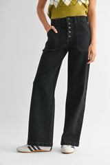 BUTTON DOWN SLIM WIDE LEG DENIM