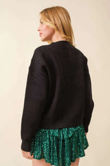 SPARKLE CHRISTMAS TREE PATCH SOLID SWEATER