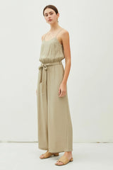 TIE BELT WIDE LEG CAMI JUMPSUIT
