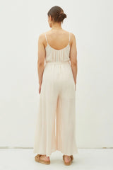 LIGHTWEIGHT TIE BELT WIDE LEG CAMI JUMPSUIT